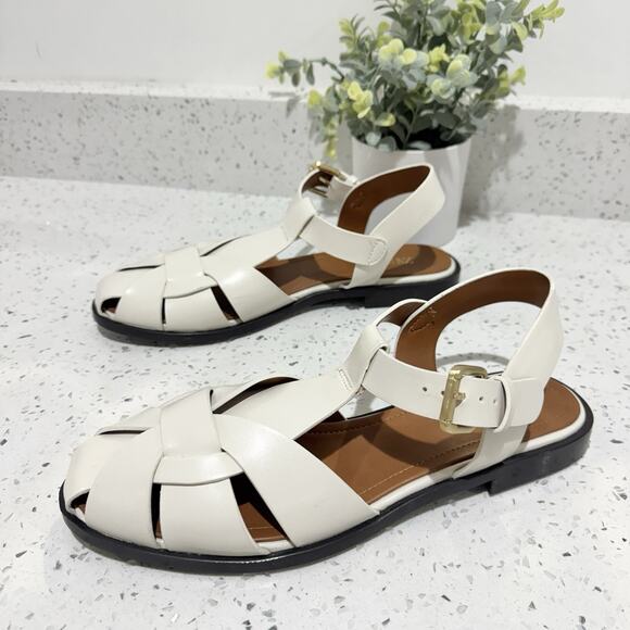 Zara Off White Flat Fisherman Sandals Size 10 - Picture 2 of 5